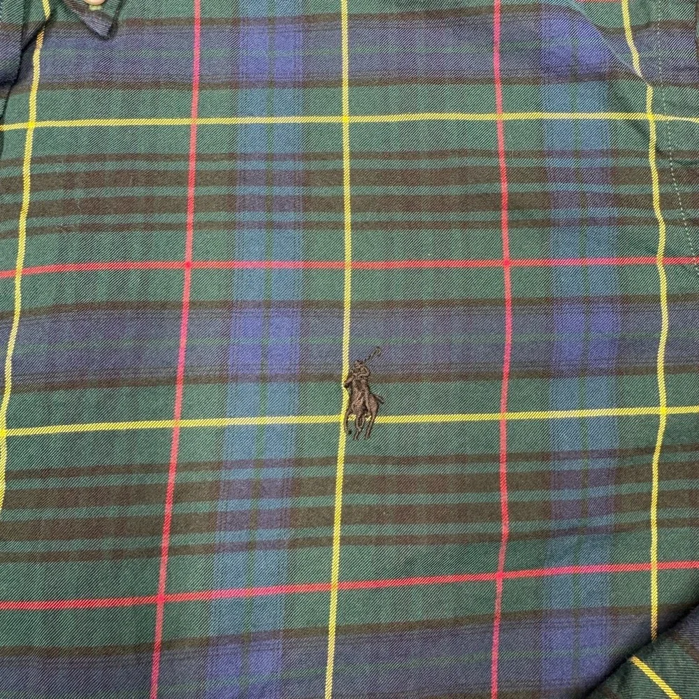 Polo Ralph Lauren Oxford Classic Fit Dress Shirt Blue Green‎ Plaid Men's Size XL